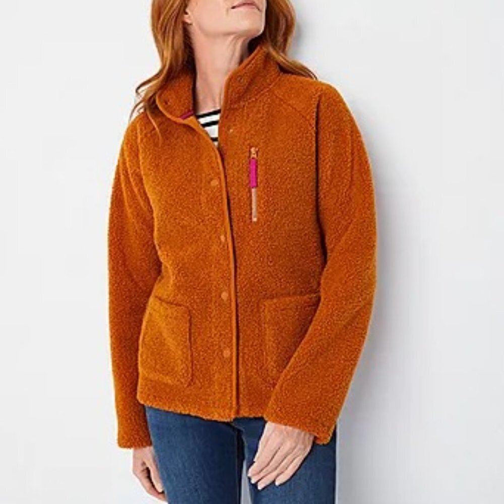 St. John's Bay Women's Snap Front Midweight Sherpa Jacket - S